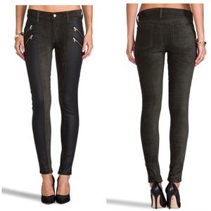 7FAMK Double Zip Sueded Skinny in Juniper Green